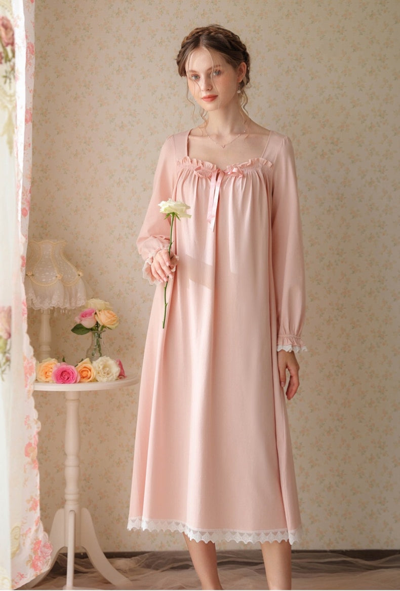 pink lace night dress Elegant pink night gown, Lace Deco dress, Cozy cotton Nightie, Vintage – Etcozy