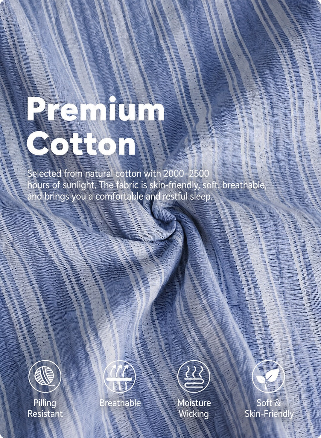 Blue  Striped Men's Cotton Lounge Set, Summer Relax Outfit
