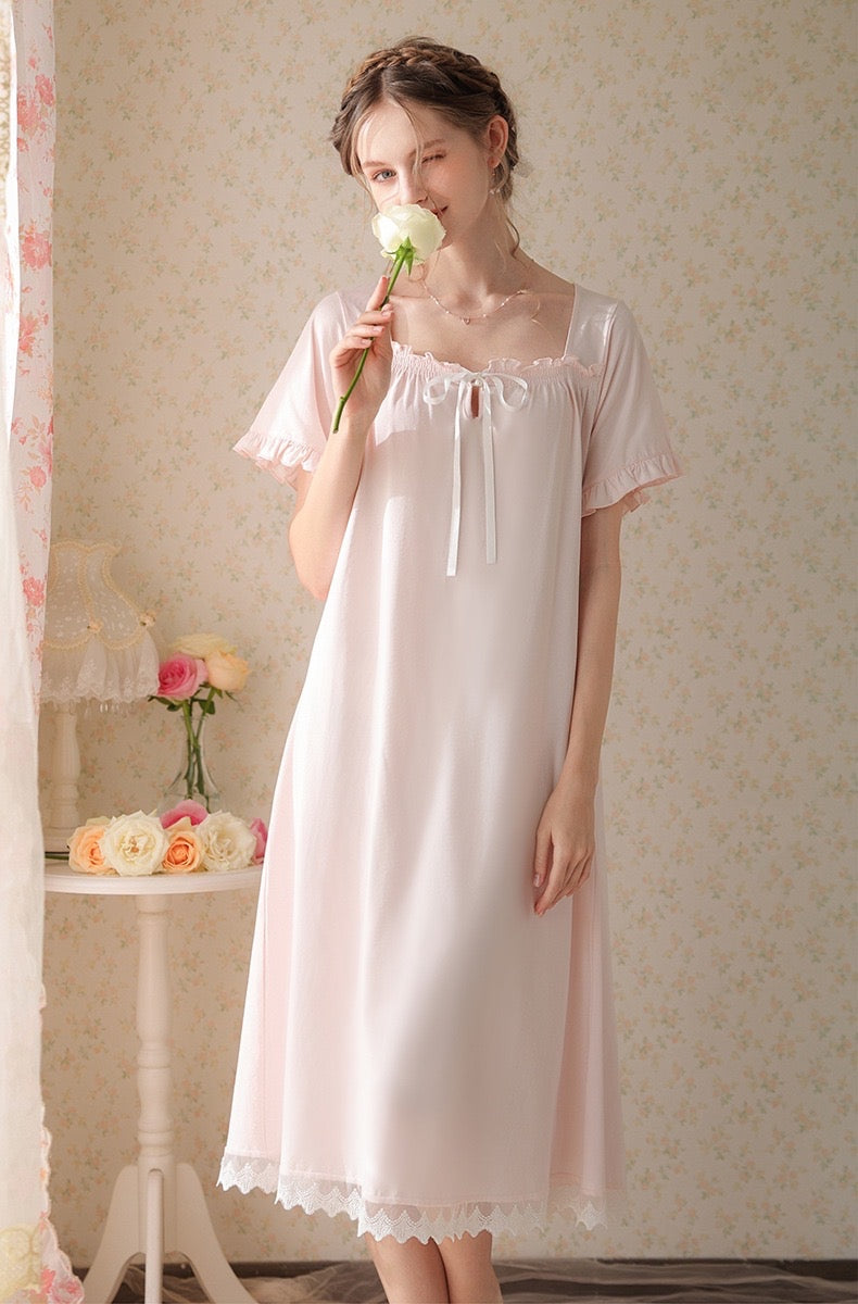 Elegant pink night gown, Lace Deco dress, Cozy cotton Nightie, Vintage Etcozy Elegant pink night gown, Lace Deco dress, Cozy cotton Nightie, Vintage Etcozy