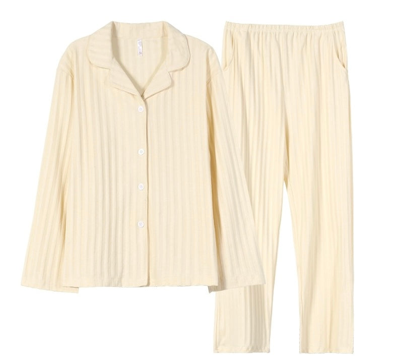 Beige Men's Pajama Set: Pure Cotton PJ with Shirt-Style Top, Pocketed Pants, Year-Round Comfort