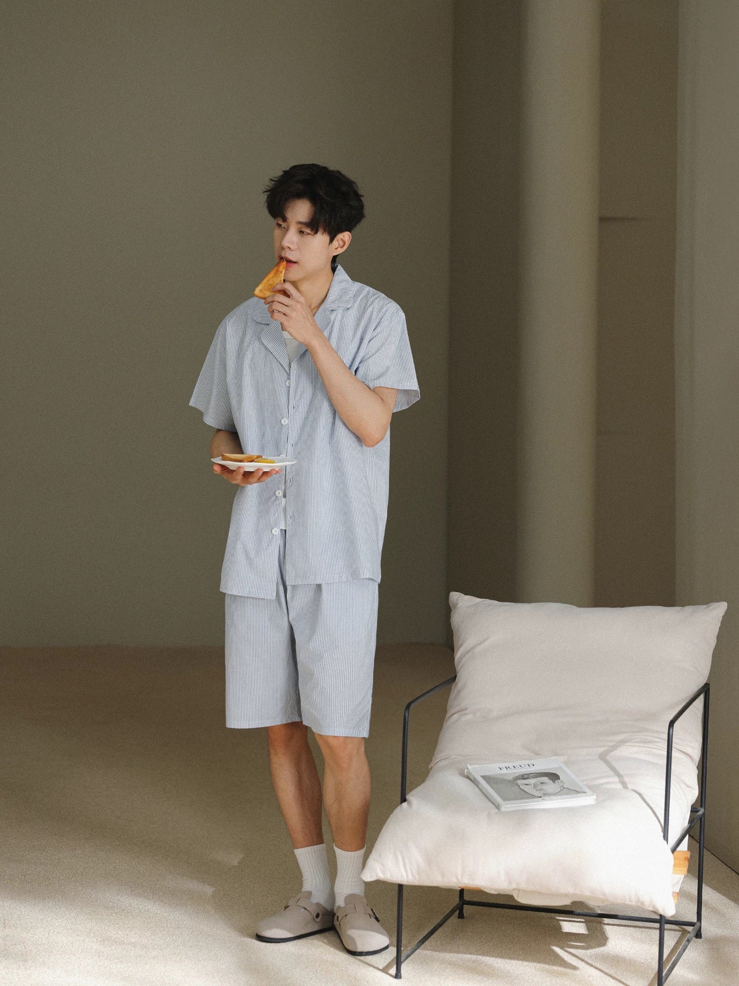 Men's Cotton Blue Stripe Lounge Set