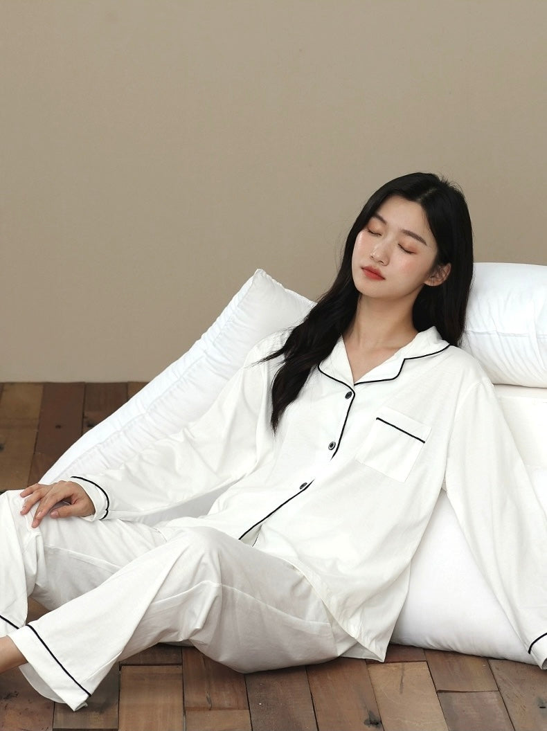 Pure White Bliss: 100% Cotton Women's Pyjama Set - Minimalist PJS for Soft Sleepwear, Perfect Valentine's Gift