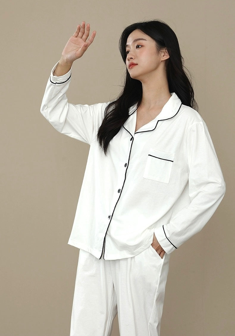 Pure White Bliss: 100% Cotton Women's Pyjama Set - Minimalist PJS for Soft Sleepwear, Perfect Valentine's Gift