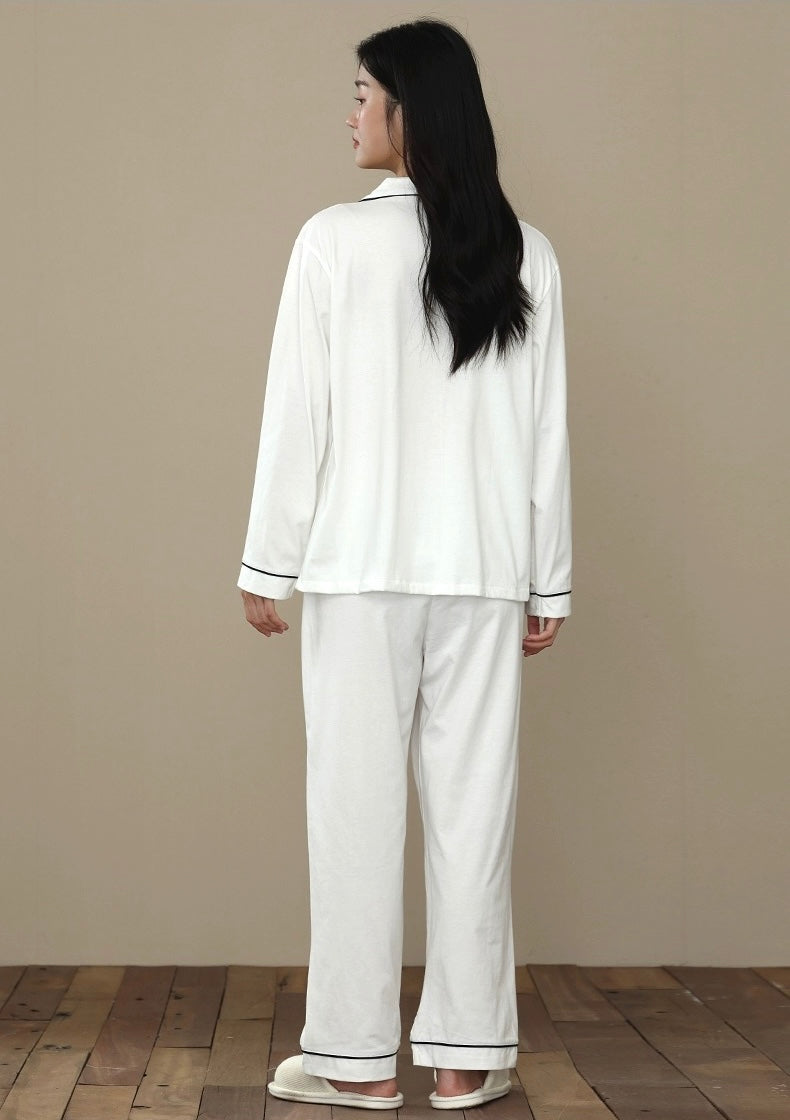 Pure White Bliss: 100% Cotton Women's Pyjama Set - Minimalist PJS for Soft Sleepwear, Perfect Valentine's Gift
