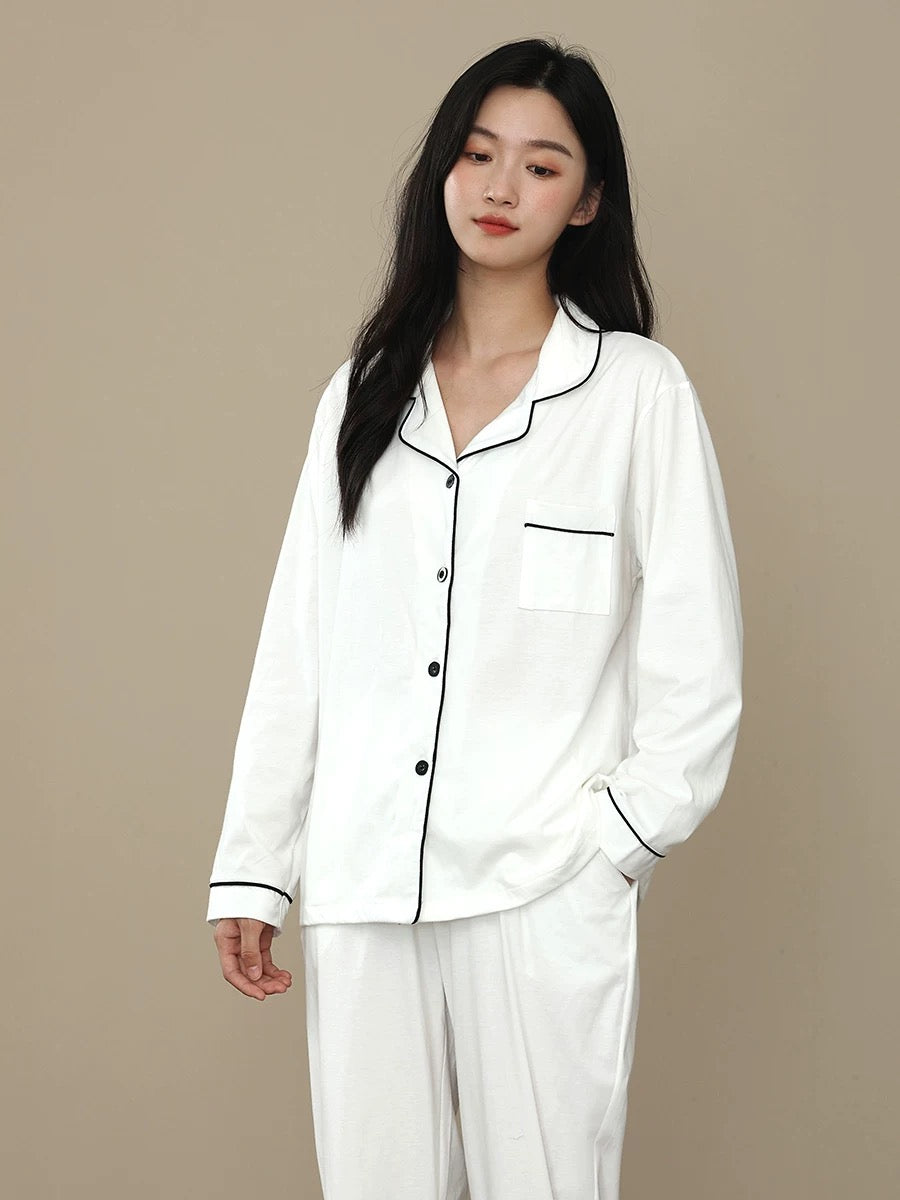 Pure White Bliss: 100% Cotton Women's Pyjama Set - Minimalist PJS for Soft Sleepwear, Perfect Valentine's Gift