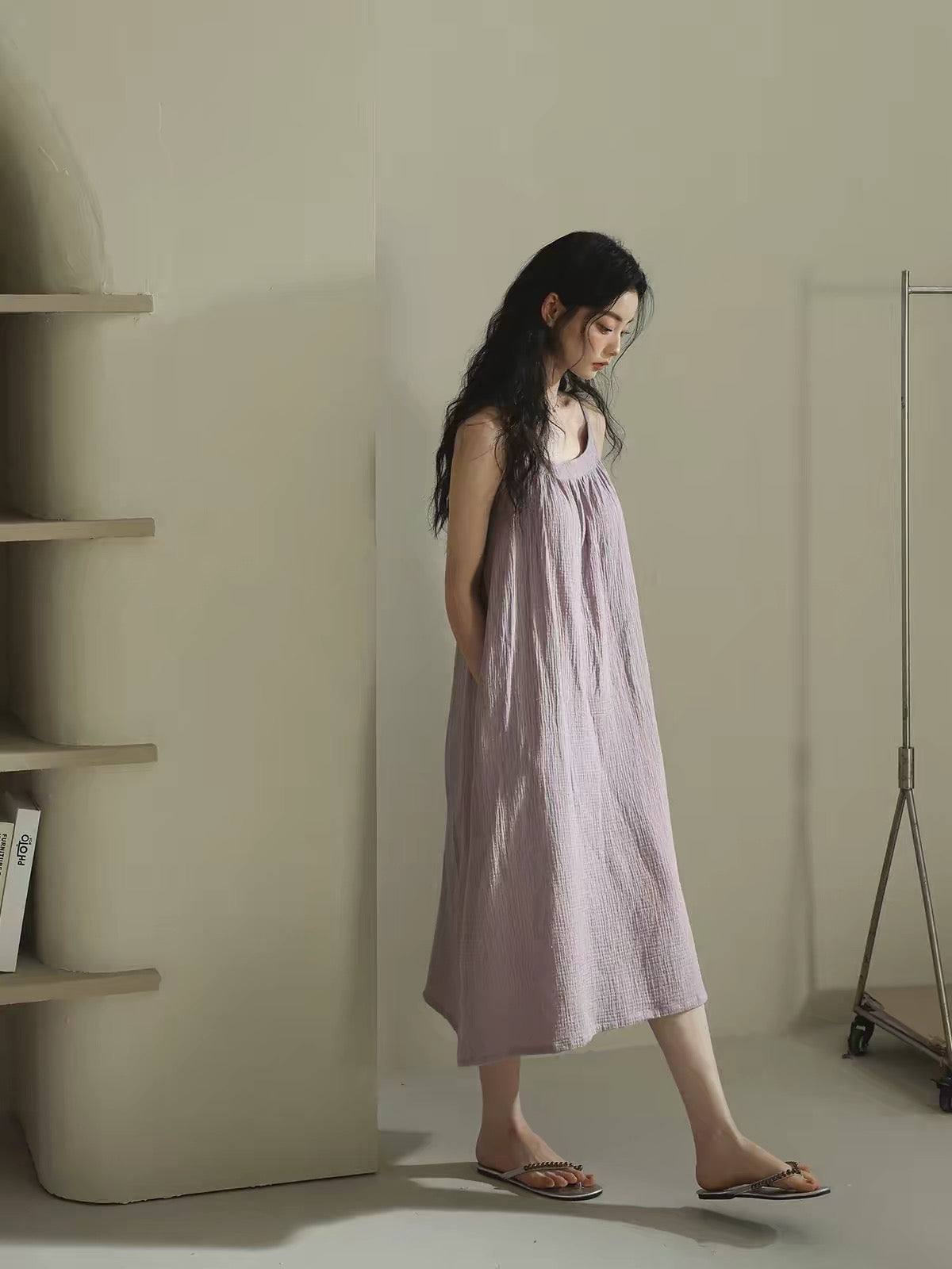 Dusty Lavender Soft Muslin Lounge Dress