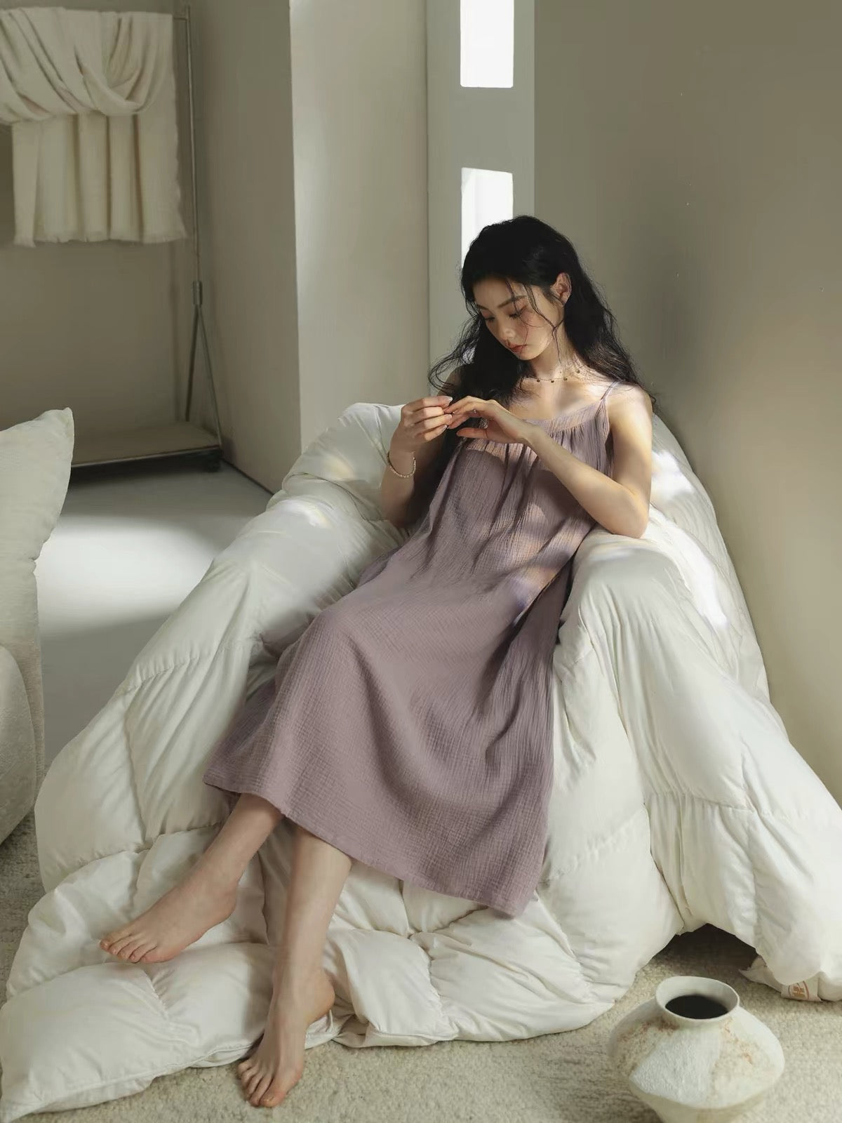 Dusty Lavender Soft Muslin Lounge Dress