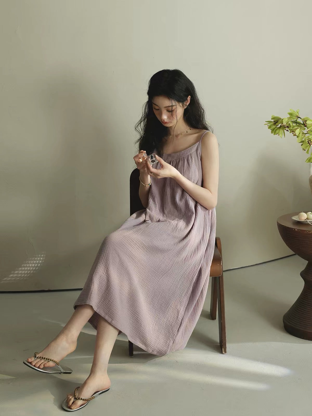 Dusty Lavender Soft Muslin Lounge Dress