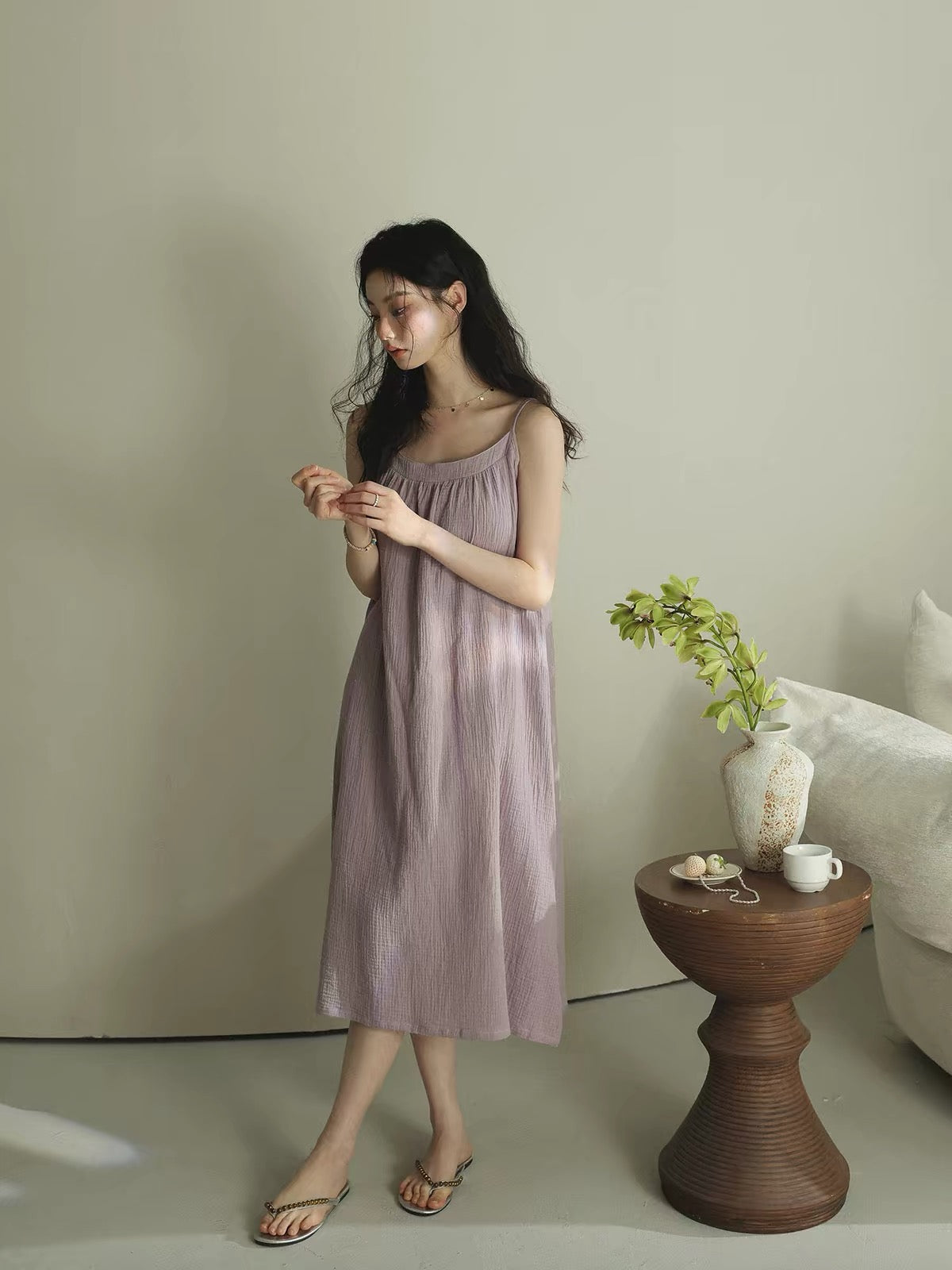 Dusty Lavender Soft Muslin Lounge Dress