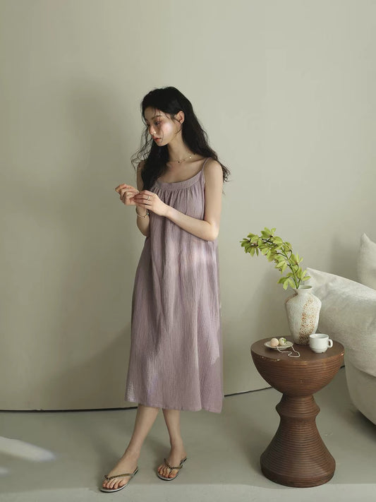 Dusty Lavender Soft Muslin Lounge Dress