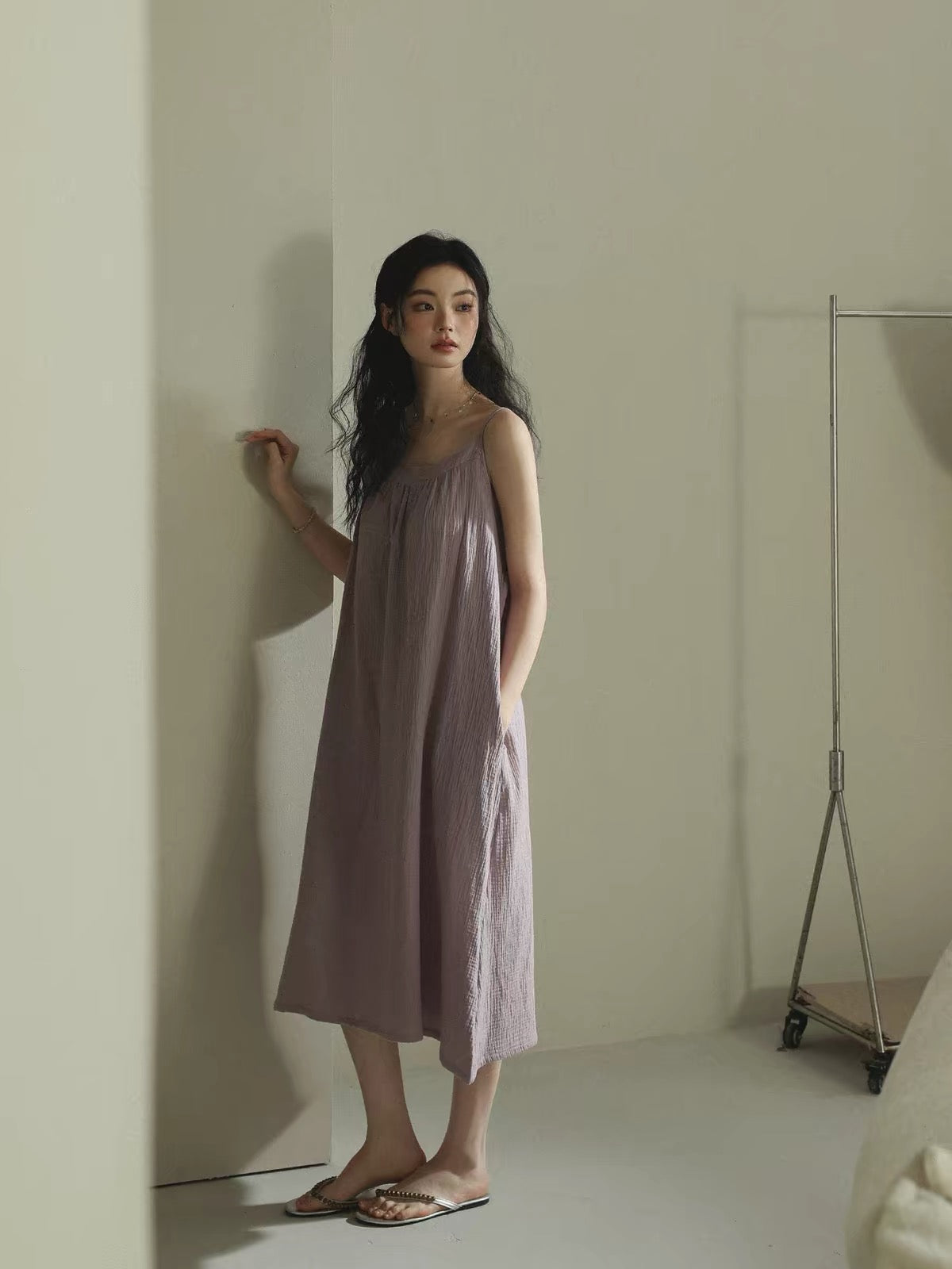 Dusty Lavender Soft Muslin Lounge Dress