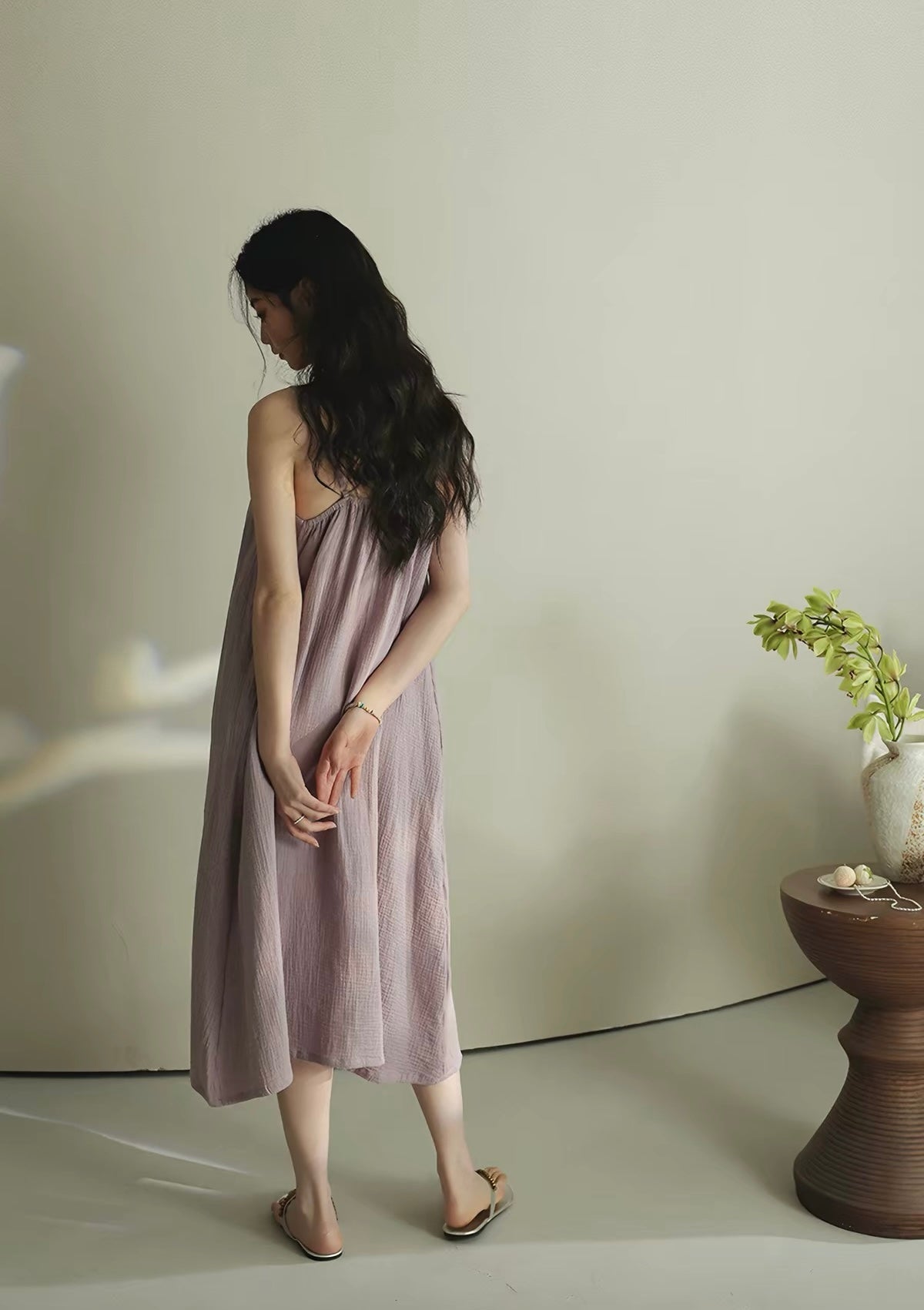 Dusty Lavender Soft Muslin Lounge Dress