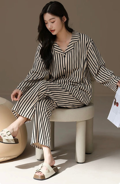 Classic Striped Sleepwear, 100% Cotton Women's Pyjama Set, Gift for Her