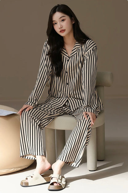 Classic Striped Sleepwear, 100% Cotton Women's Pyjama Set, Gift for Her