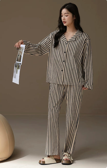 Classic Striped Sleepwear, 100% Cotton Women's Pyjama Set, Gift for Her