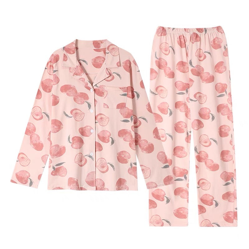 Women's Peach Print Pajamas Set - Perfect for Valentines Day, Best Friend Gift, and Gifts for Her