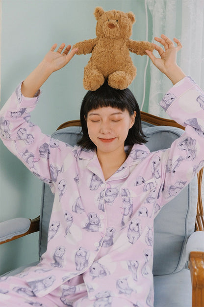 Happy bunny pajamas, Cute Rabbit print PJS, Animal lovers loungewear, Cotton made sleepwear