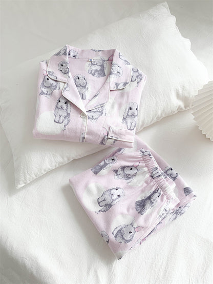 Happy bunny pajamas, Cute Rabbit print PJS, Animal lovers loungewear, Cotton made sleepwear