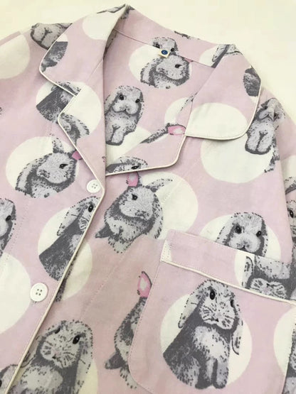 Happy bunny pajamas, Cute Rabbit print PJS, Animal lovers loungewear, Cotton made sleepwear