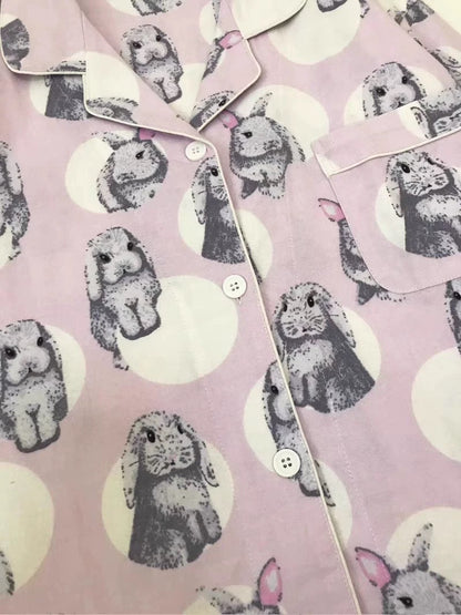 Happy bunny pajamas, Cute Rabbit print PJS, Animal lovers loungewear, Cotton made sleepwear