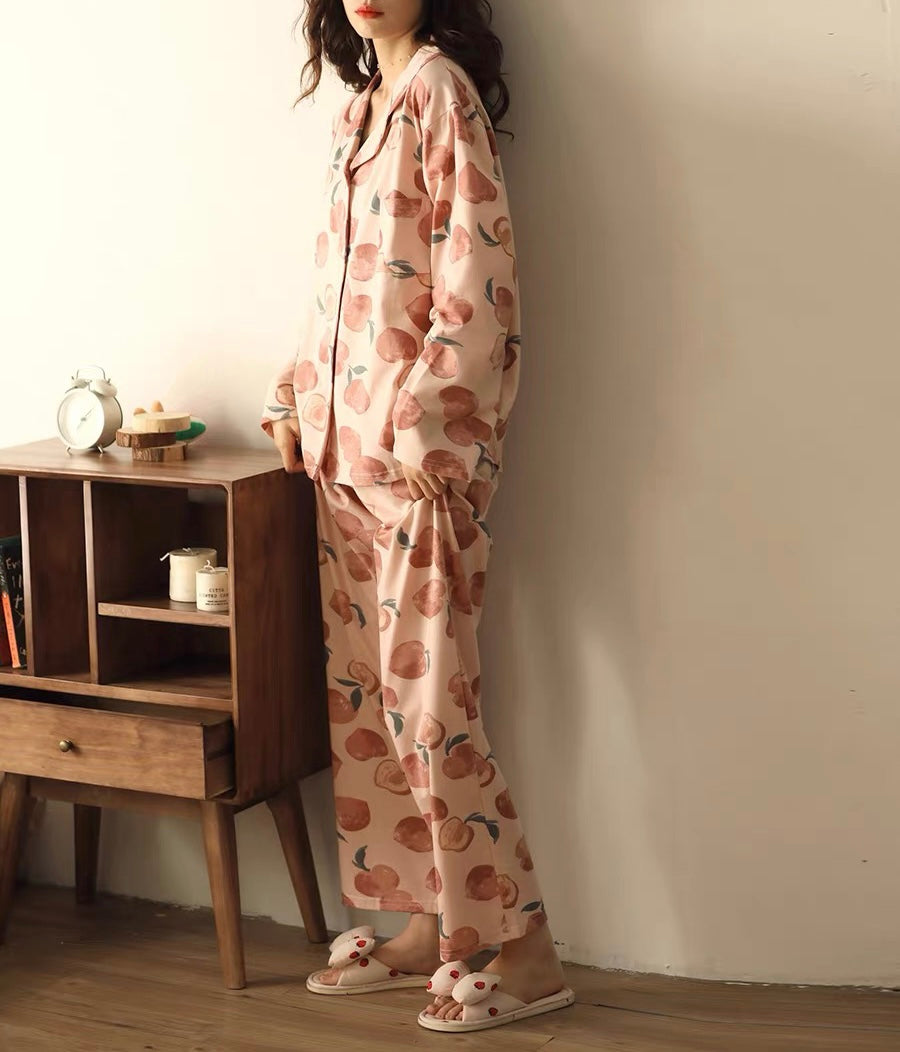 Women's Peach Print Pajamas Set - Perfect for Valentines Day, Best Friend Gift, and Gifts for Her