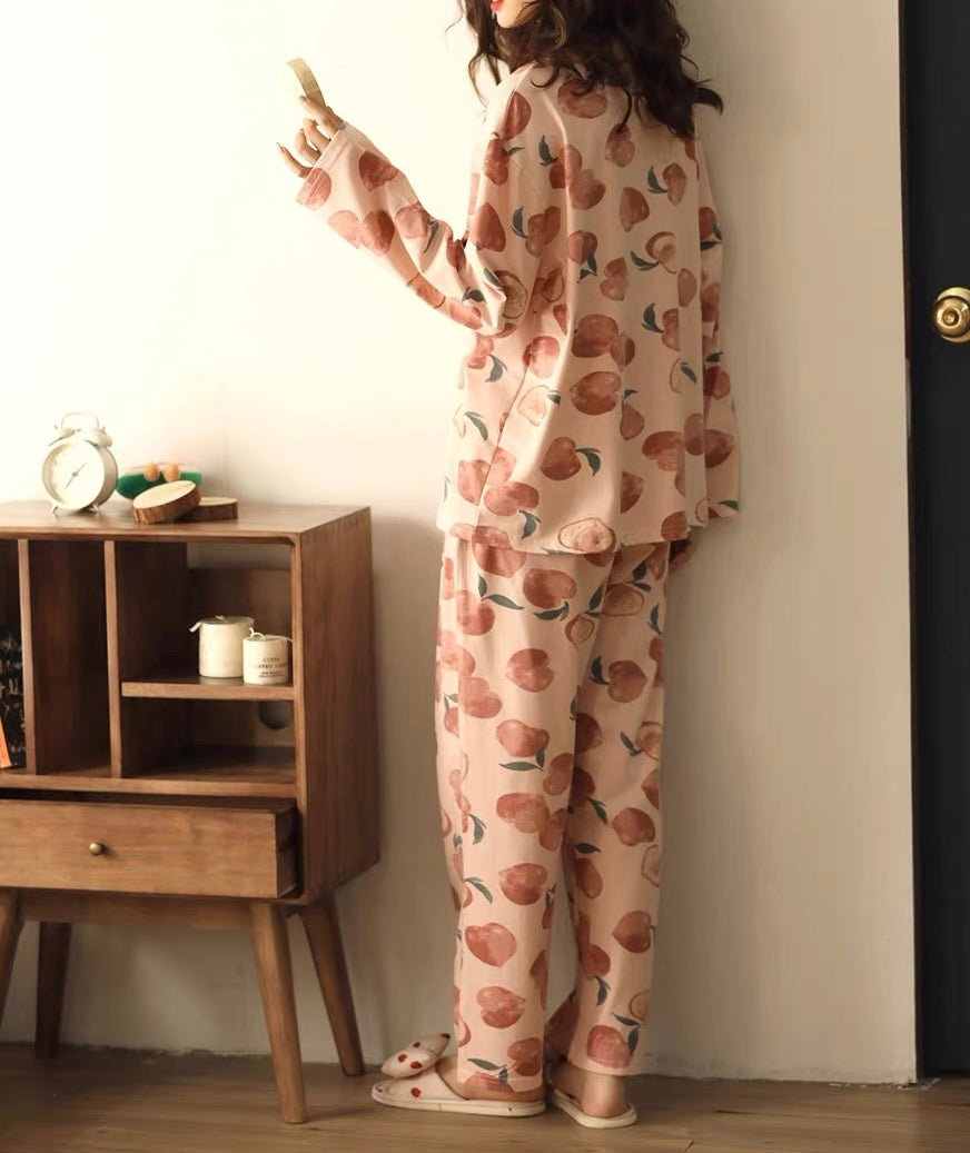 Women's Peach Print Pajamas Set - Perfect for Valentines Day, Best Friend Gift, and Gifts for Her