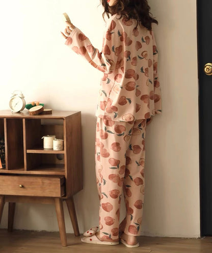 Women's Peach Print Pajamas Set - Perfect for Valentines Day, Best Friend Gift, and Gifts for Her