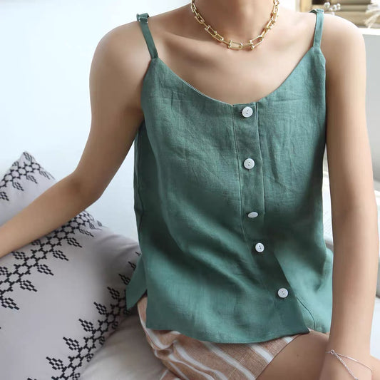 Botton up Linen top, Linen camisole