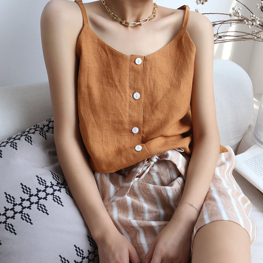 Botton up Linen top, Linen camisole