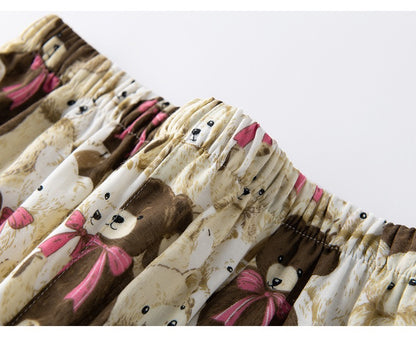 Cute Bear Patterned Pajama Set - 100% Cotton, Animal Print Sleepwear, Preppy Style PJ's, Perfect Gift for Her