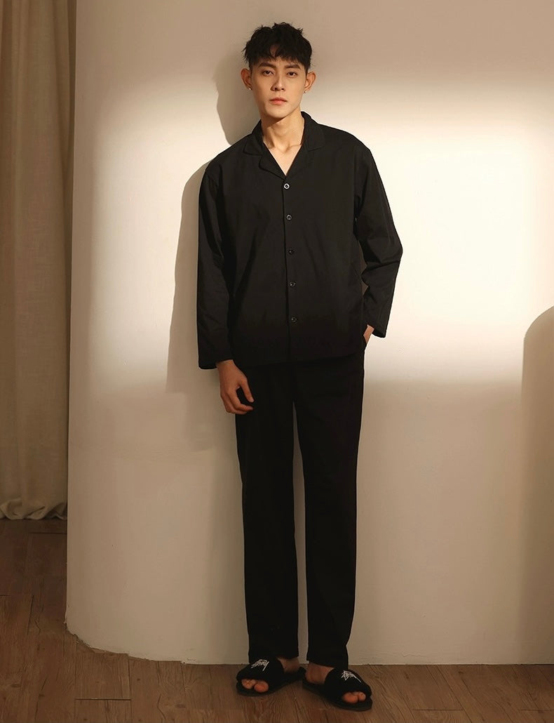 Men Black PJ Set: 100% Cotton Men's Pyjamas, Minimalist Men Soft Loungewear, Soft and comfy Sleepwear