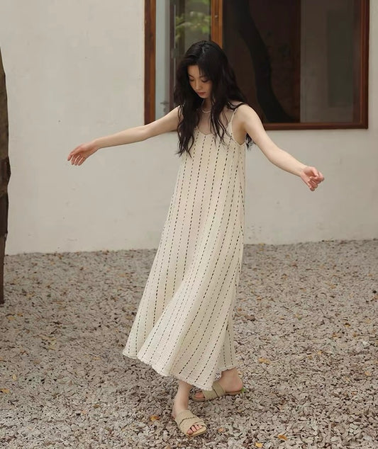 Ivory Ivory Dotted Stripe Cotton Gauze Maxi Dress