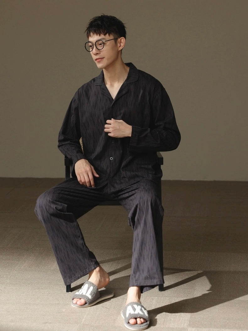 Men Black PJ Set: 100% Cotton Men's Pajamas, Minimalist Men Loungewear, Cozy Sleepwear For Men, Handmade Gift For Him