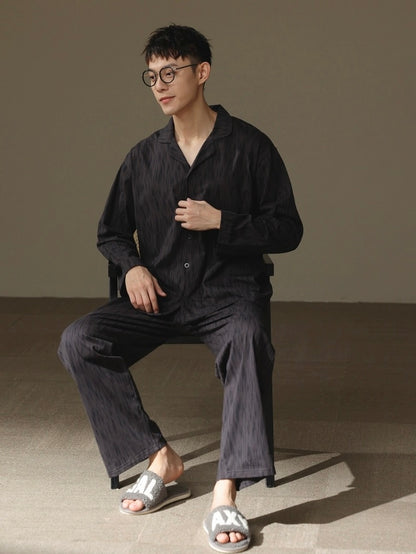 Men Black PJ Set: 100% Cotton Men's Pajamas, Minimalist Men Loungewear, Cozy Sleepwear For Men, Handmade Gift For Him