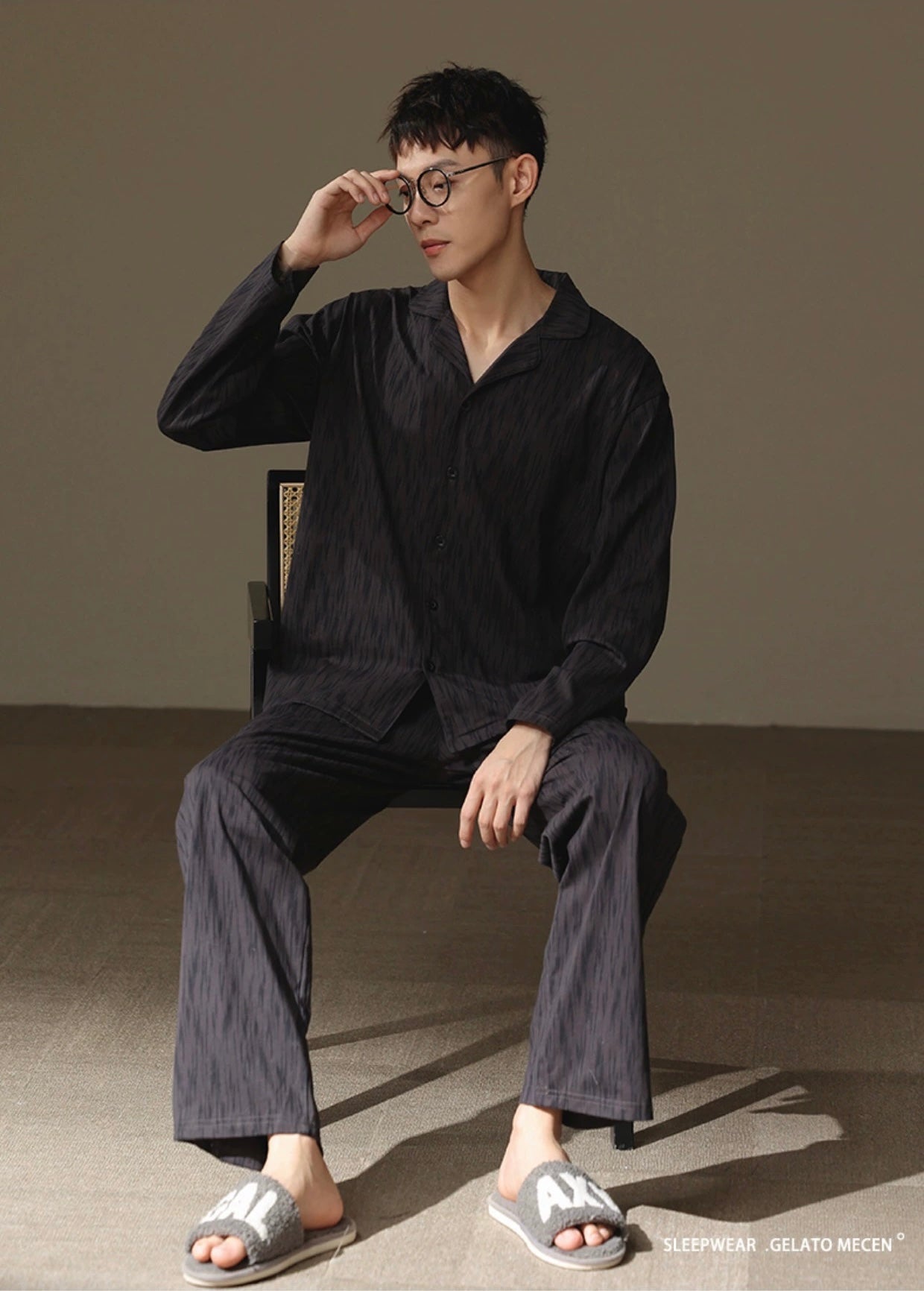 Men Black PJ Set: 100% Cotton Men's Pajamas, Minimalist Men Loungewear, Cozy Sleepwear For Men, Handmade Gift For Him