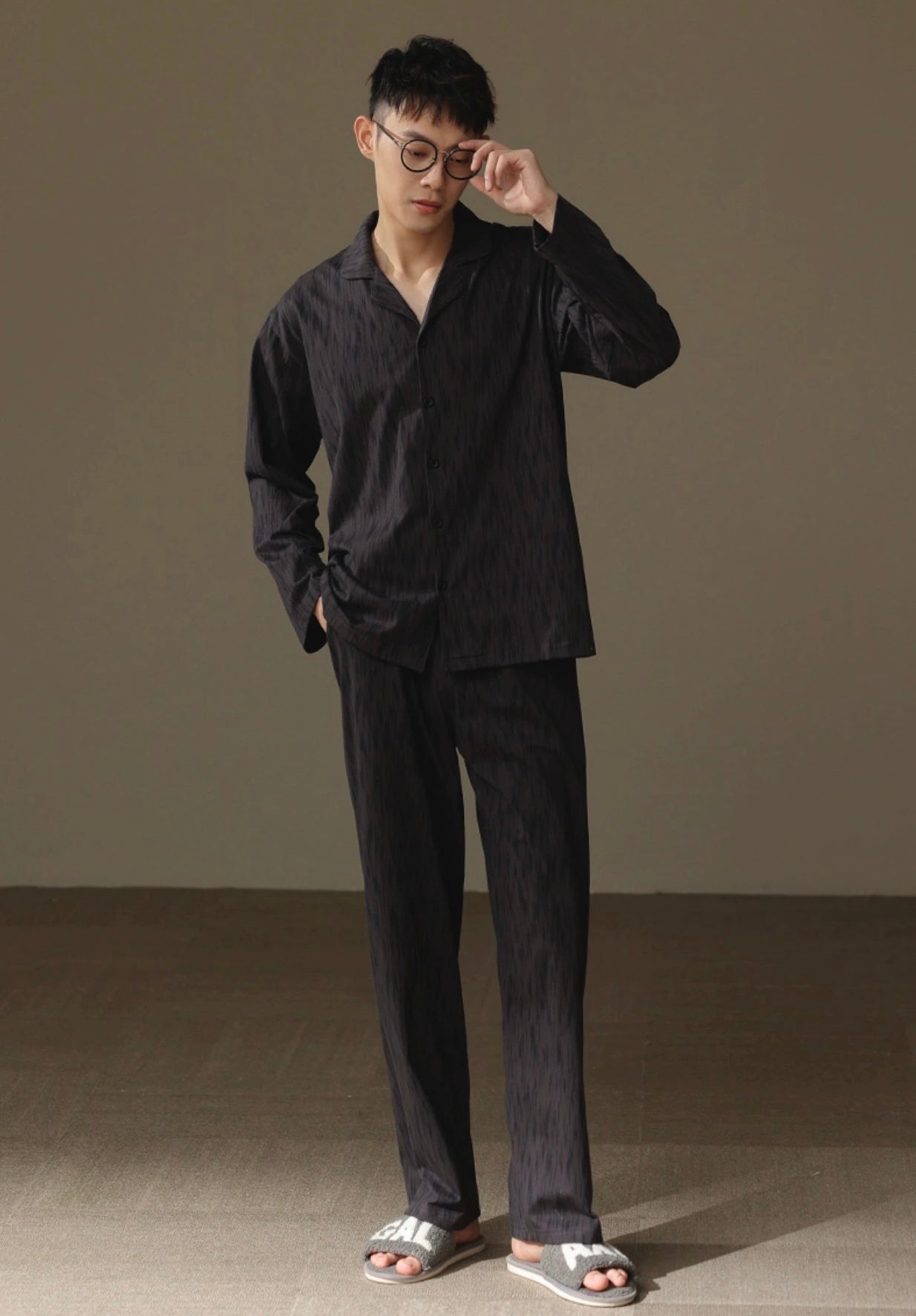 Men Black PJ Set: 100% Cotton Men's Pajamas, Minimalist Men Loungewear, Cozy Sleepwear For Men, Handmade Gift For Him