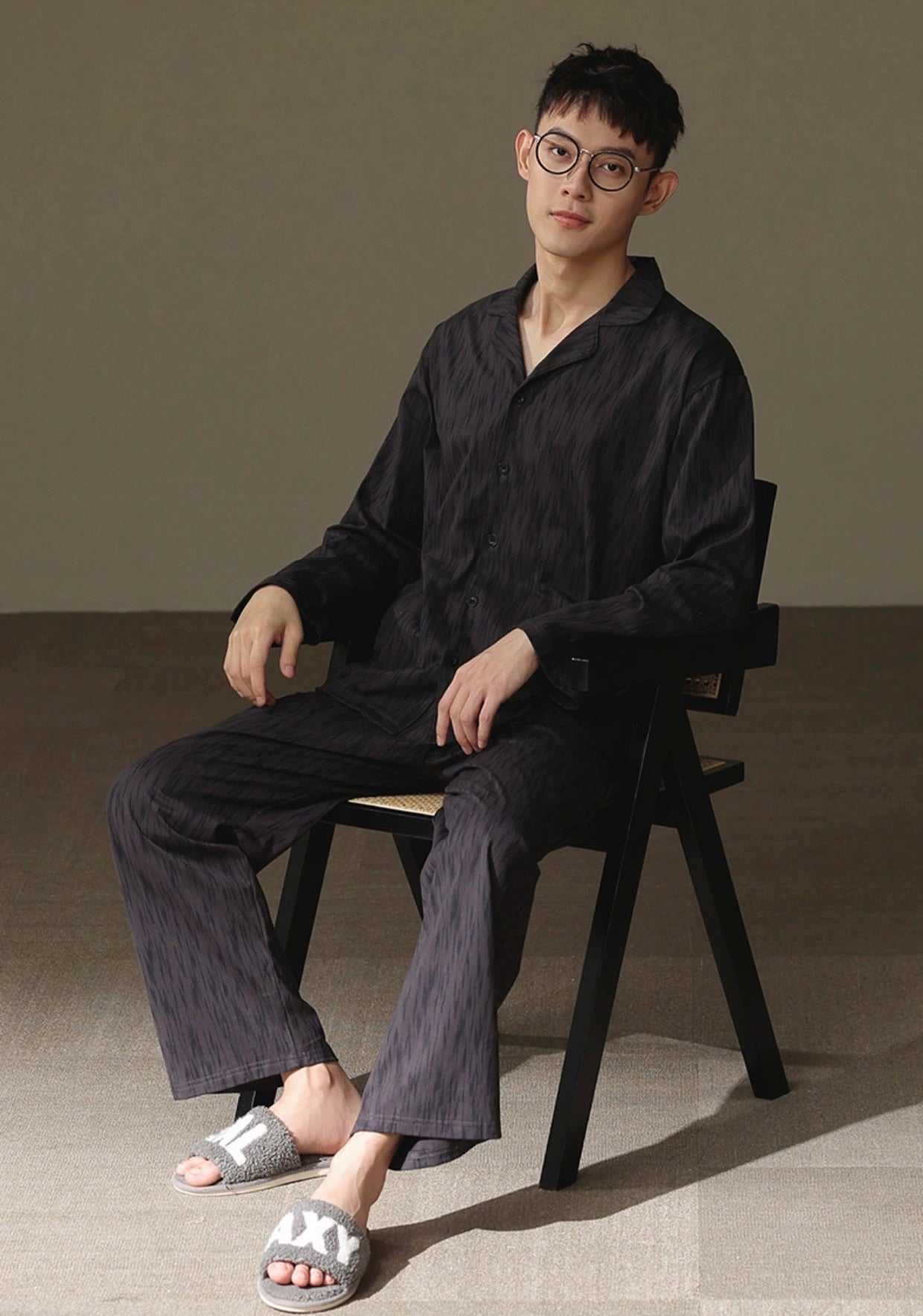 Men Black PJ Set: 100% Cotton Men's Pajamas, Minimalist Men Loungewear, Cozy Sleepwear For Men, Handmade Gift For Him