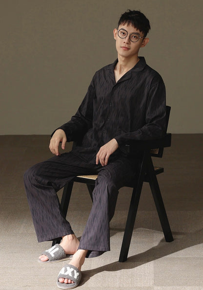 Men Black PJ Set: 100% Cotton Men's Pajamas, Minimalist Men Loungewear, Cozy Sleepwear For Men, Handmade Gift For Him