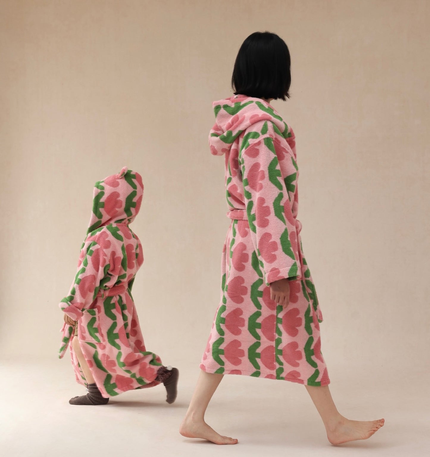 Matching Parent Child Cotton Bathrobe, Soft Hooded Family Robe for Daily Home Wear
