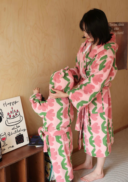 Matching Parent Child Cotton Bathrobe, Soft Hooded Family Robe for Daily Home Wear