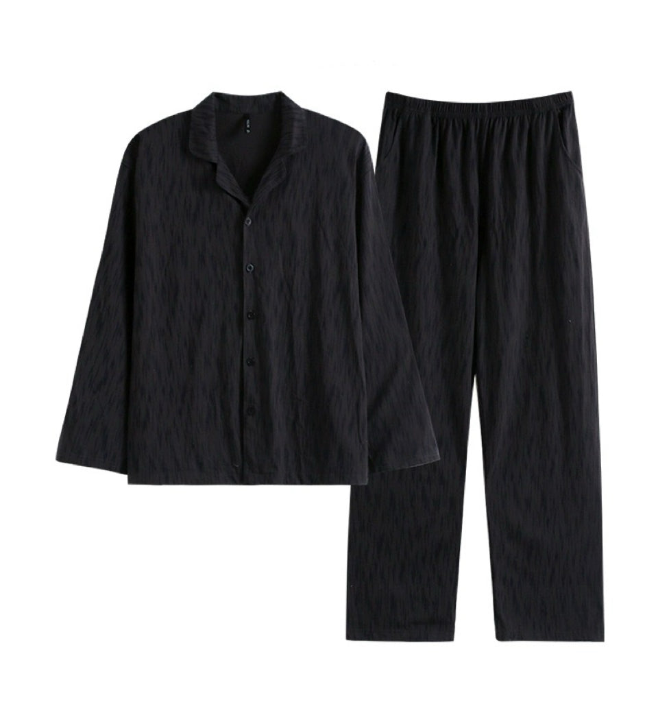 Men Black PJ Set: 100% Cotton Men's Pajamas, Minimalist Men Loungewear, Cozy Sleepwear For Men, Handmade Gift For Him