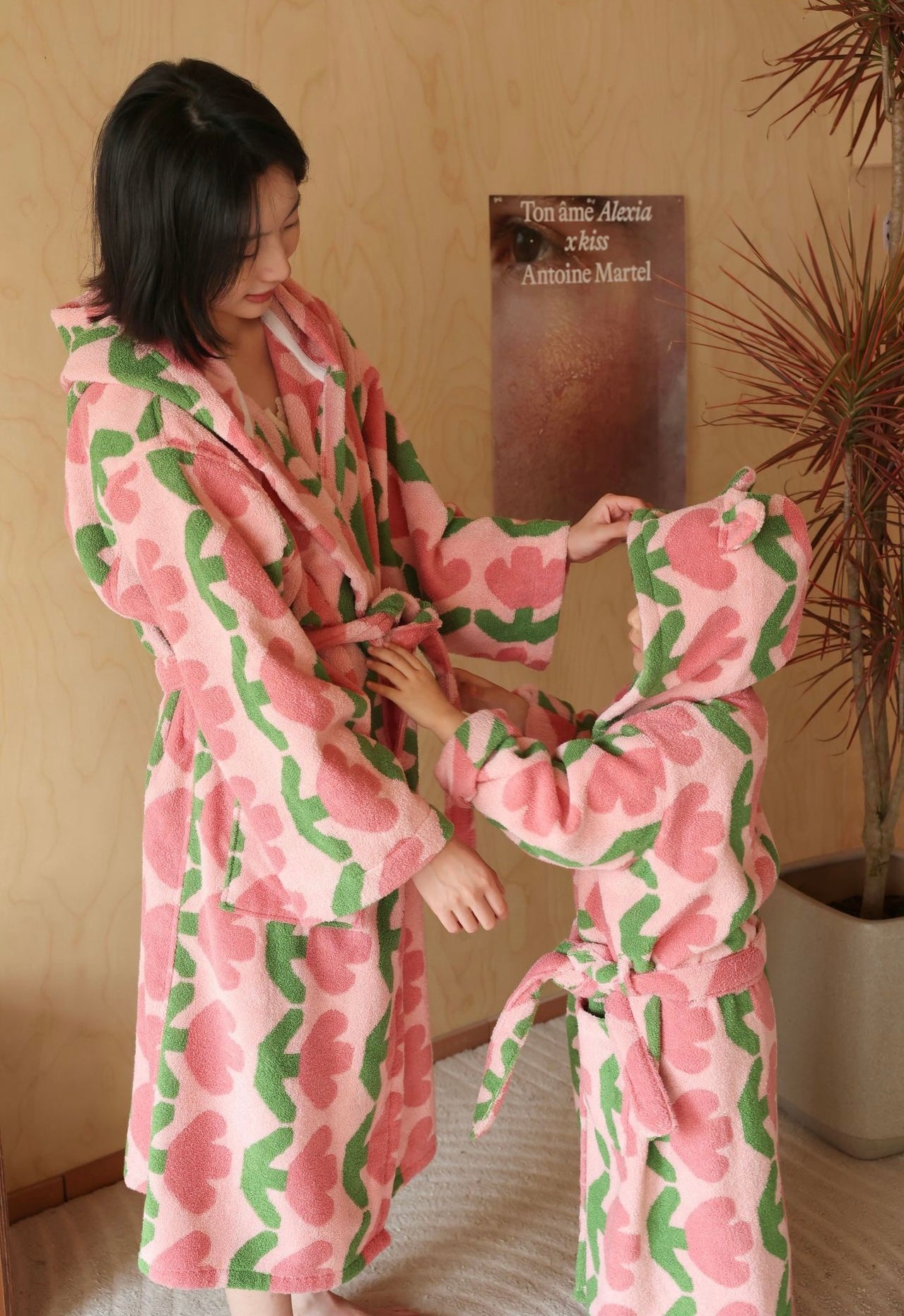Matching Parent Child Cotton Bathrobe, Soft Hooded Family Robe for Daily Home Wear