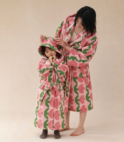 Matching Parent Child Cotton Bathrobe, Soft Hooded Family Robe for Daily Home Wear