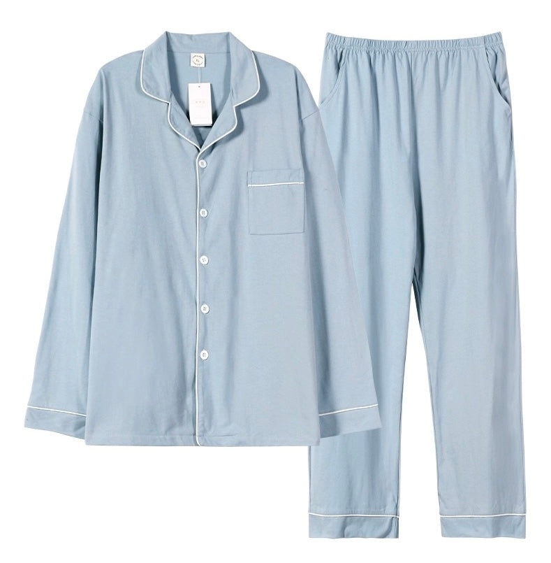 Men Blue PJ Set: 100% Cotton Men's Pyjamas, Minimalist Men Soft Loungewear, Handmade Gift For Him