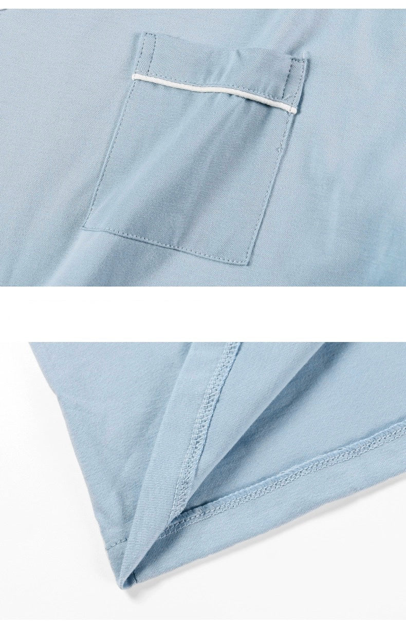 Men Blue PJ Set: 100% Cotton Men's Pyjamas, Minimalist Men Soft Loungewear, Handmade Gift For Him