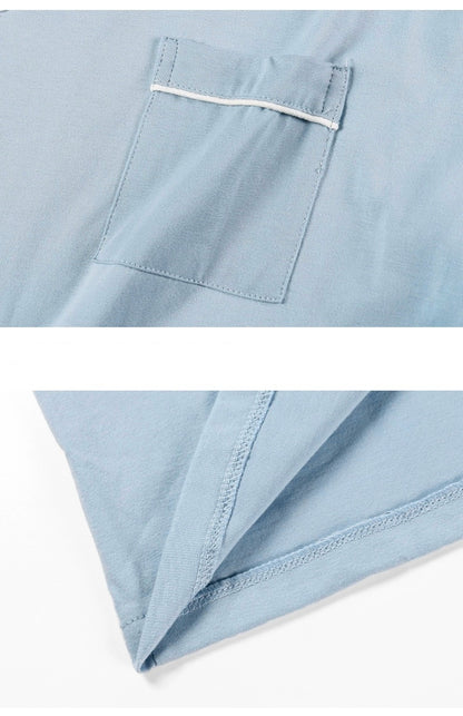 Men Blue PJ Set: 100% Cotton Men's Pyjamas, Minimalist Men Soft Loungewear, Handmade Gift For Him