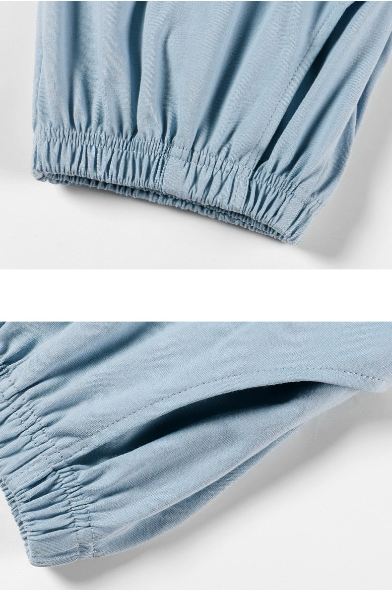 Men Blue PJ Set: 100% Cotton Men's Pyjamas, Minimalist Men Soft Loungewear, Handmade Gift For Him