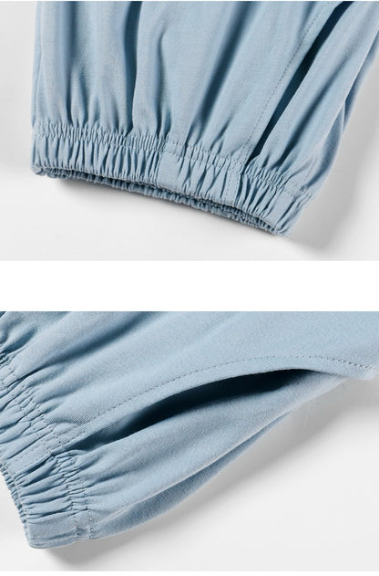 Men Blue PJ Set: 100% Cotton Men's Pyjamas, Minimalist Men Soft Loungewear, Handmade Gift For Him