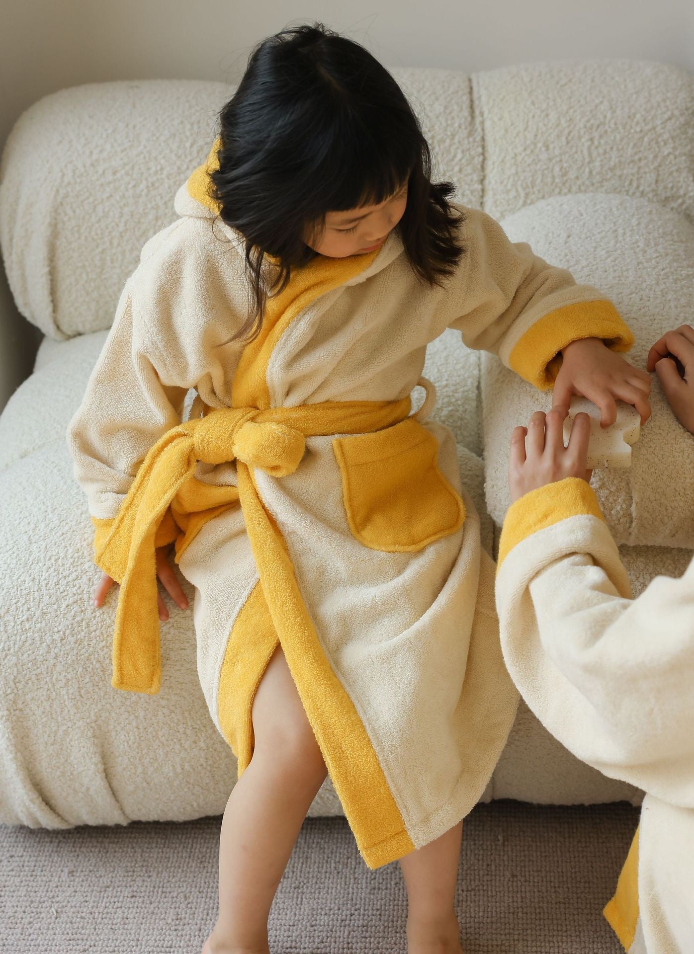 Family Matching Cotton Bathrobe | Soft Yellow Parent & Child Robe