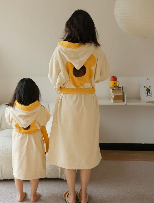 Family Matching Cotton Bathrobe | Soft Yellow Parent & Child Robe